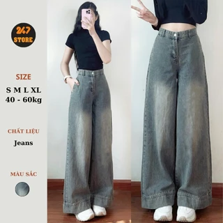 Quần jeans ống suông ống rộng 247store màu xanh retro lưng cao tôn dáng