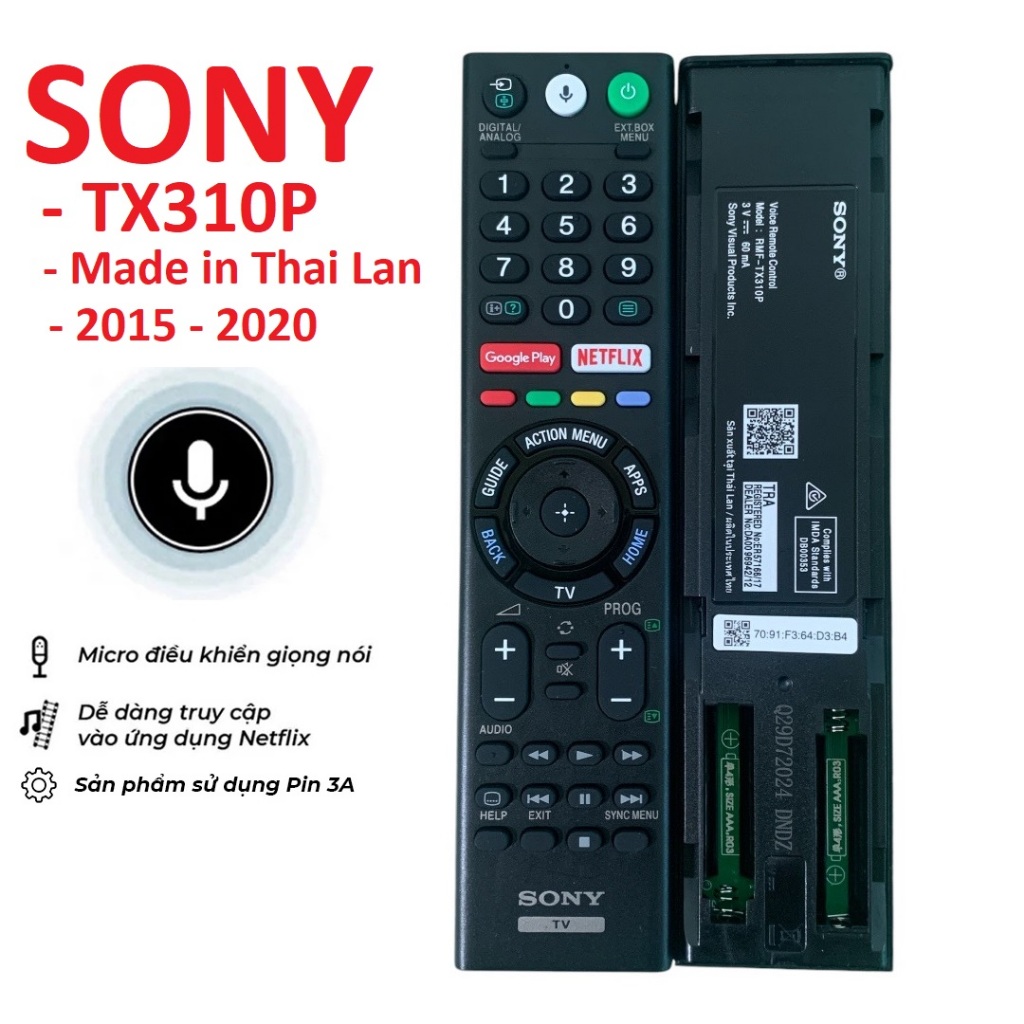 Khiển tivi sony giọng nói TX310P chính hãng made in ThaiLan, remote tv ...