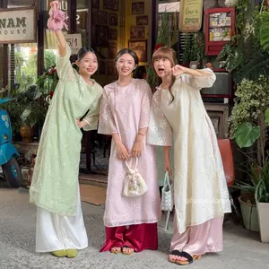 Áo dài voan tơ NGỌC NGHIÊN cổ tròn phối cúc bọc kèm quần satin HAVANA AD154