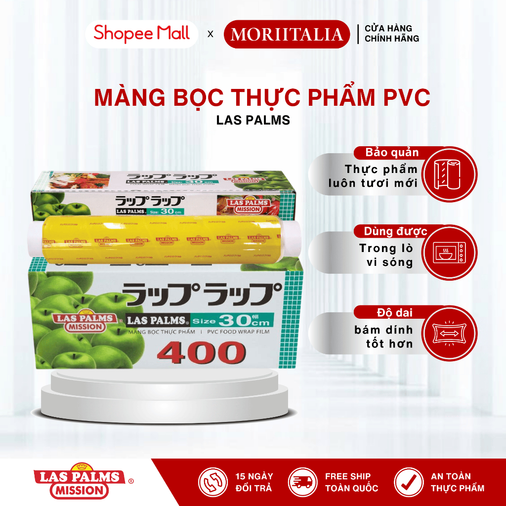 Ảnh Màng bọc thực phẩm PVC Las Palms, Kích thước 30cm x 300m, Ngăn ngừa vi khuẩn, Deo và bám dính hơn 1