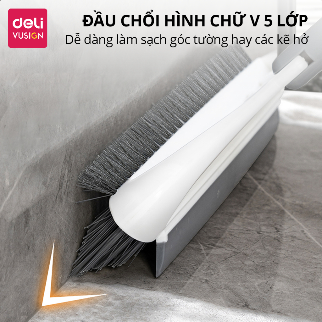 Chổi Chà Sàn Nhà Tắm Kết Hợp Gạt Nước Đầu Chữ V Deli - Chổi Cọ Sàn Đa Năng 2 Đầu Chổi Kèm Gạt Nước Làm Sạch Mọi Góc Bẩn
