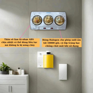 Đèn sưởi nhà tắm Chefman Công suất 825W tiết kiệm điện, Bóng hồng ngoại sưởi ấm nhanh, không khô da