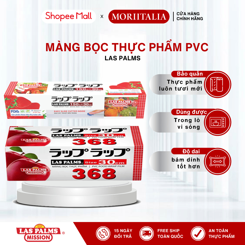 Ảnh Màng Bọc Thực Phẩm PVC Las Palms chính hãng 30cmx368 (250m) dao nhựa MBTP00006026 - Moriitalia 1