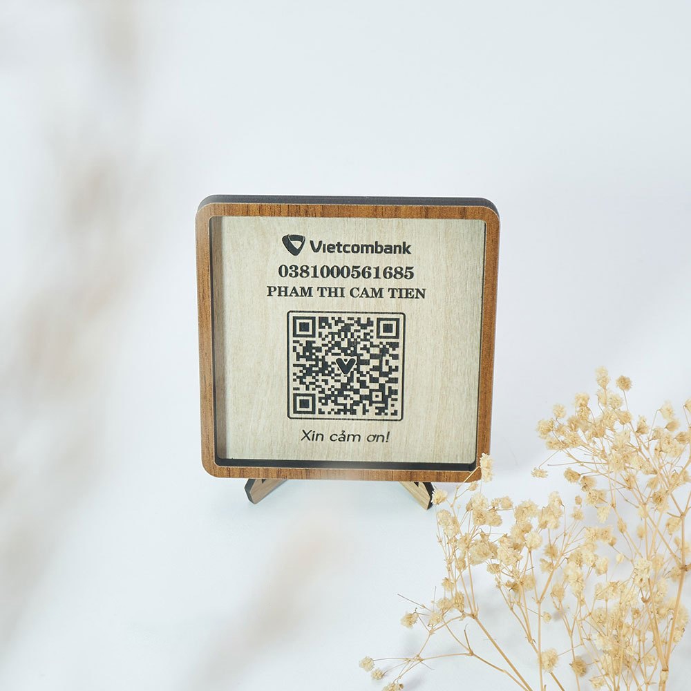 Bảng QR code quét thanh toán ngân hàng bằng gỗ để bàn hoặc dán tường ...