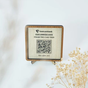 Bảng QR code quét thanh toán ngân hàng bằng gỗ để bàn hoặc dán tường kích thước 10x10cm (Gửi mã cho shop và đặt hàng)