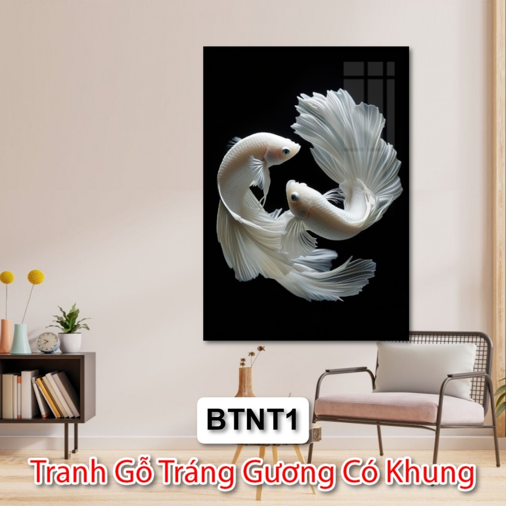 Tranh Tráng Gương Có Khung Cá Betta - Tranh Nghệ Thuật Cá Đá Betta - Tranh Trang Trí Phòng Khách Khách Sạn Nhà Hàng