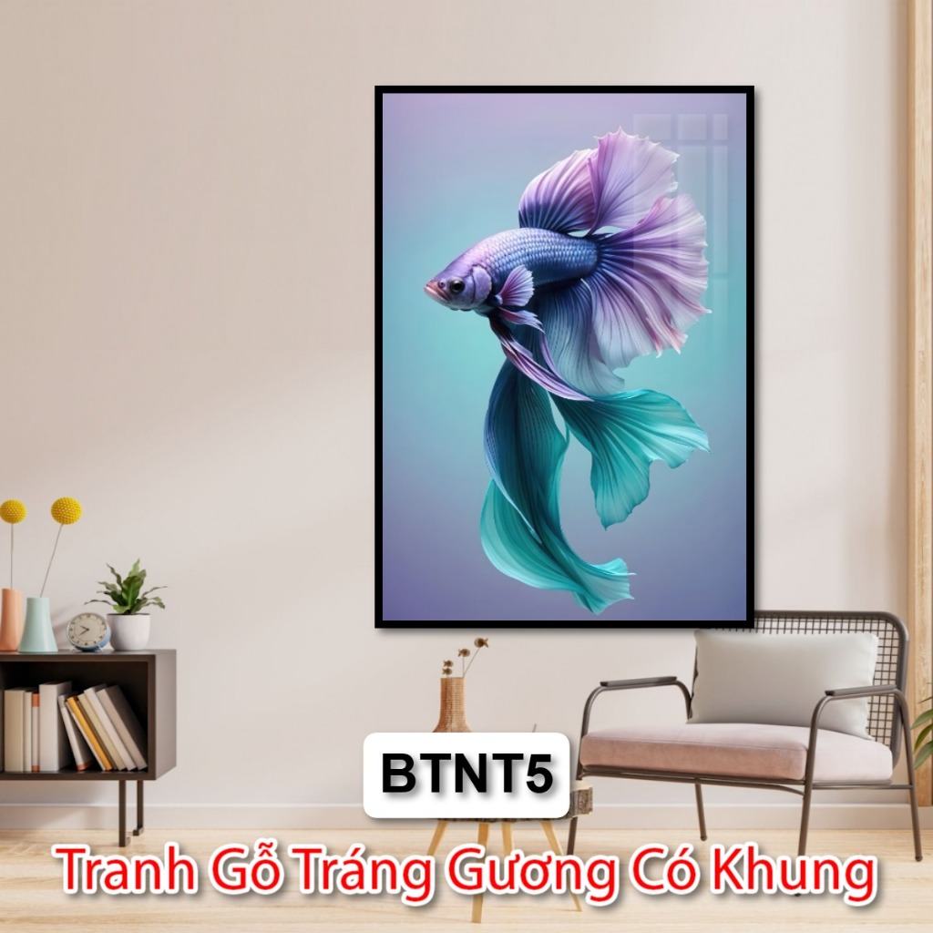 Tranh Tráng Gương Có Khung Cá Betta - Tranh Nghệ Thuật Cá Đá Betta - Tranh Trang Trí Phòng Khách Khách Sạn Nhà Hàng