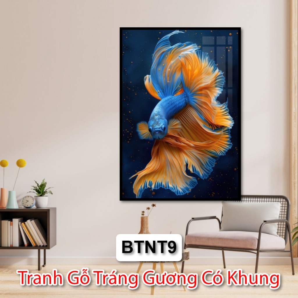 Tranh Tráng Gương Có Khung Cá Betta - Tranh Nghệ Thuật Cá Đá Betta - Tranh Trang Trí Phòng Khách Khách Sạn Nhà Hàng