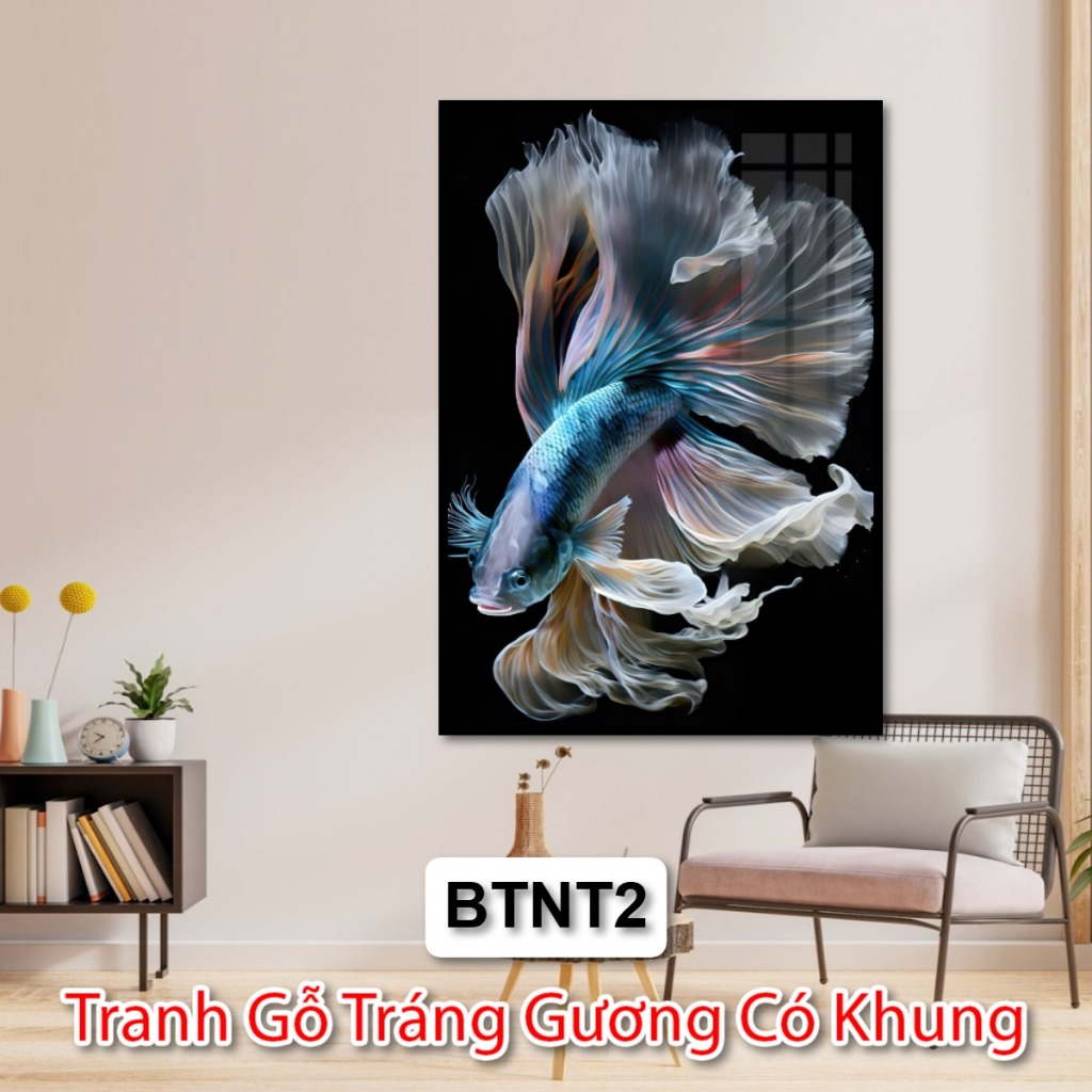 Tranh Tráng Gương Có Khung Cá Betta - Tranh Nghệ Thuật Cá Đá Betta - Tranh Trang Trí Phòng Khách Khách Sạn Nhà Hàng