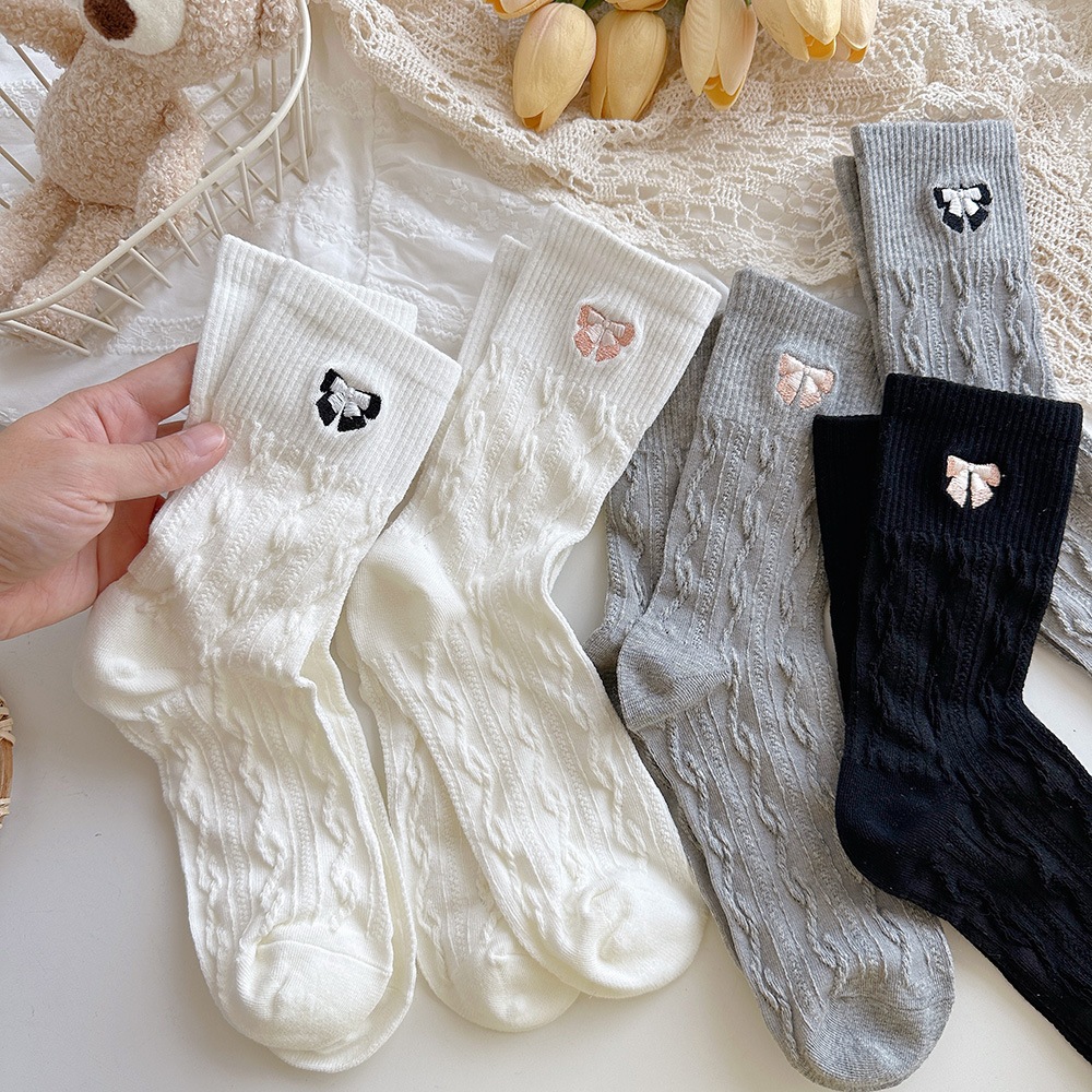 Combo 5 đôi tất gân nơ xoắn thừng - tất cao cổ phong cách Hàn Quốc