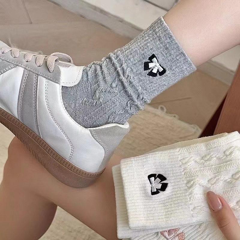 Combo 5 đôi tất gân nơ xoắn thừng - tất cao cổ phong cách Hàn Quốc