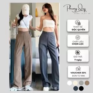 Quần suông nữ lưng cao ,quần dài nữ ống rộng chất liệu trượt hàn không nhăn phù hợp công sở