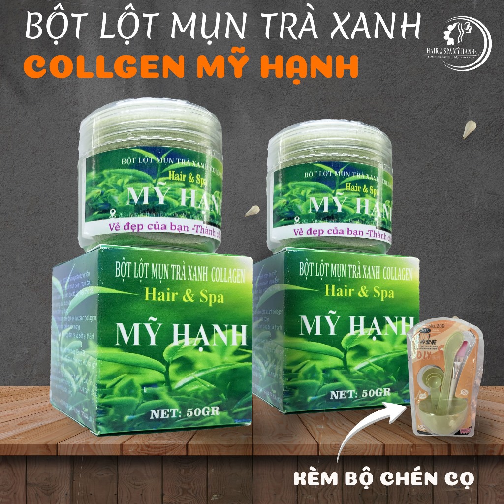 (Combo 2 hộp) Bột lột mụn trà xanh collagen Mỹ hạnh ,lấy mụn cám và mụn đầu đen ,50g