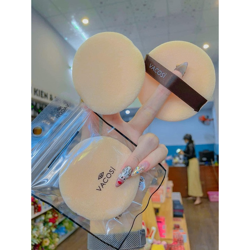 Bông phấn tròn Vacosi, chất bông mịn màng, dai, dễ dàng vệ sinh