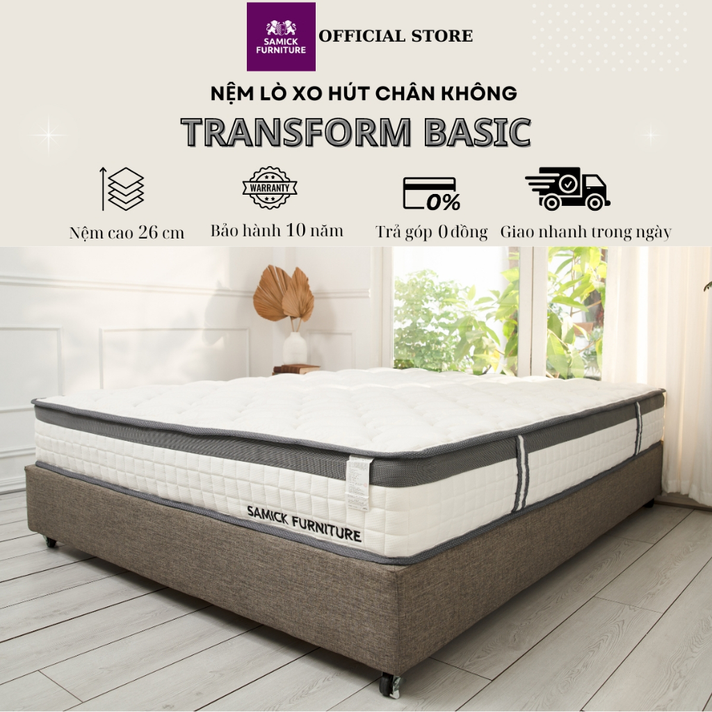 Ảnh NỆM LÒ XO TÚI HÚT CHÂN KHÔNG Cao Cấp SAMICK TRANSFORM BASIC - Nâng đỡ cơ thể 1