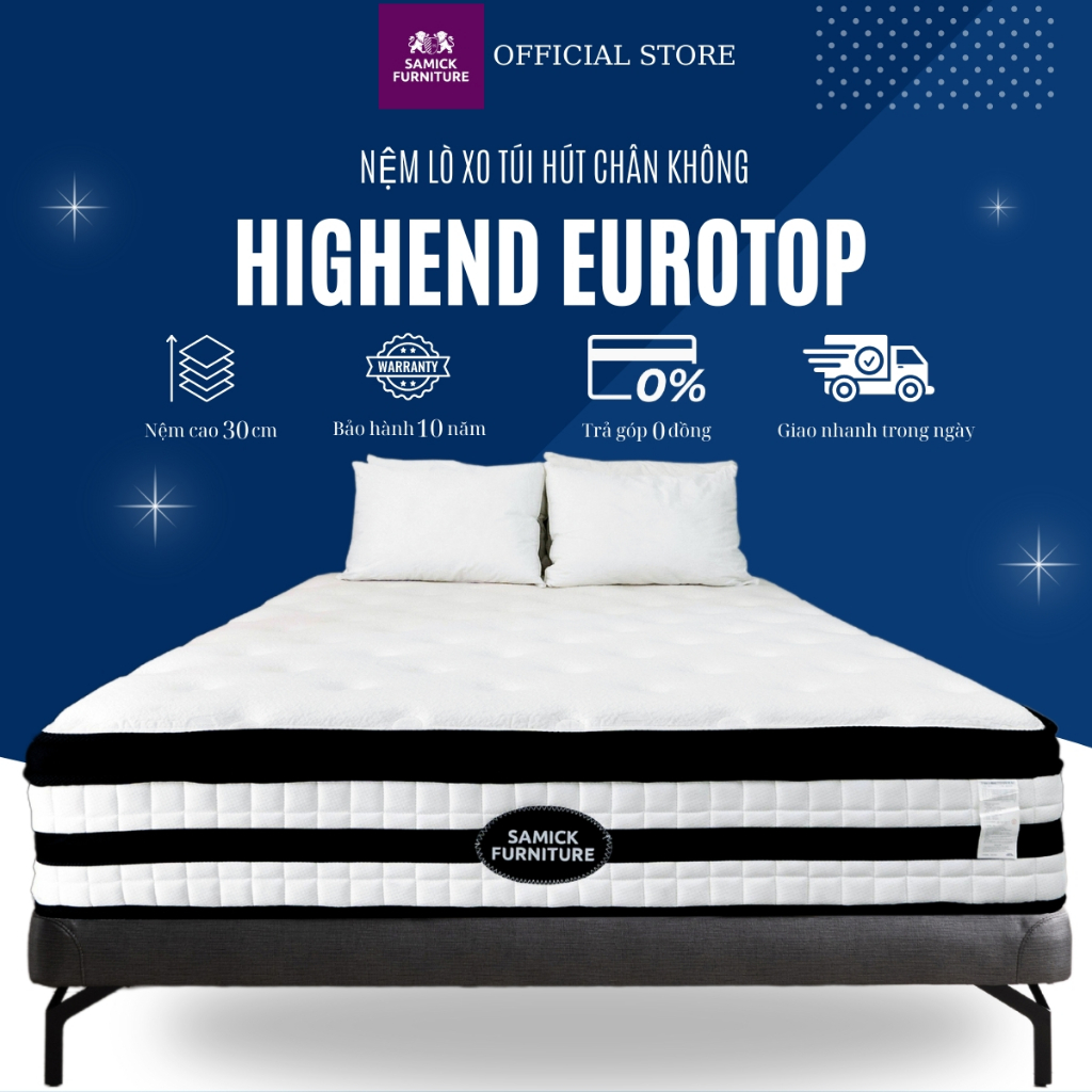 Ảnh NÊM LÒ XO TÚI HÚT CHÂN KHÔNG Cao Cấp SAMICK HIGHEND EUROTOP Hàn Quốc - Bảo vệ cột sống 1