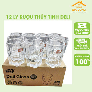 Bộ 12 Ly Uống Rượu Thuỷ Tinh Nhỏ Đế Dày Đẹp Loại Tốt Deli Y5592