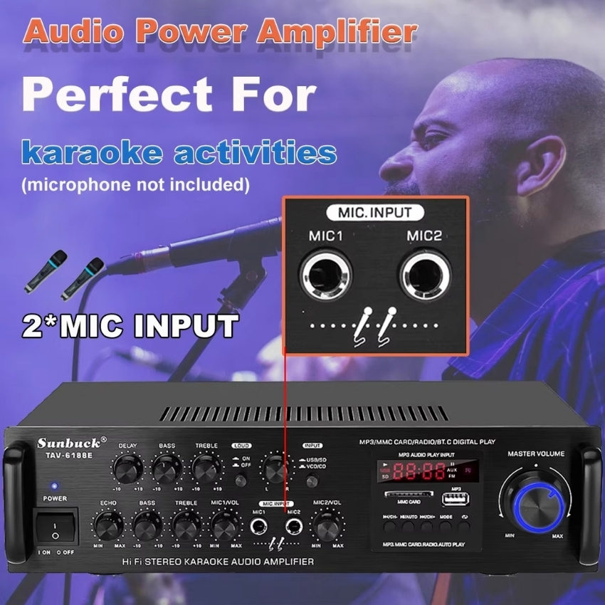 Amly karaoke bluetooth Sunbuck 6188Pro - Bảo hành 12 tháng - Amply công suất lớn, volume, echo, bass, treble