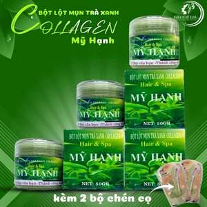 Bột lột mụn trà xanh collagen Mỹ hạnh kèm 2 bộ chén cọ, lấy mụn cám mụn đầu đen ,50g