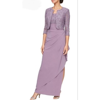 Đầm dạ hội xẻ tà không tay và áo khoác vnxk size 8(N90-95,E76-81)