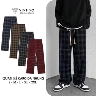 Quẩn Kẻ Caro Ống Rộng Nam Nữ Vải Sọc Dạ Nhung Unisex Dáng Suông Baggy VINTINO