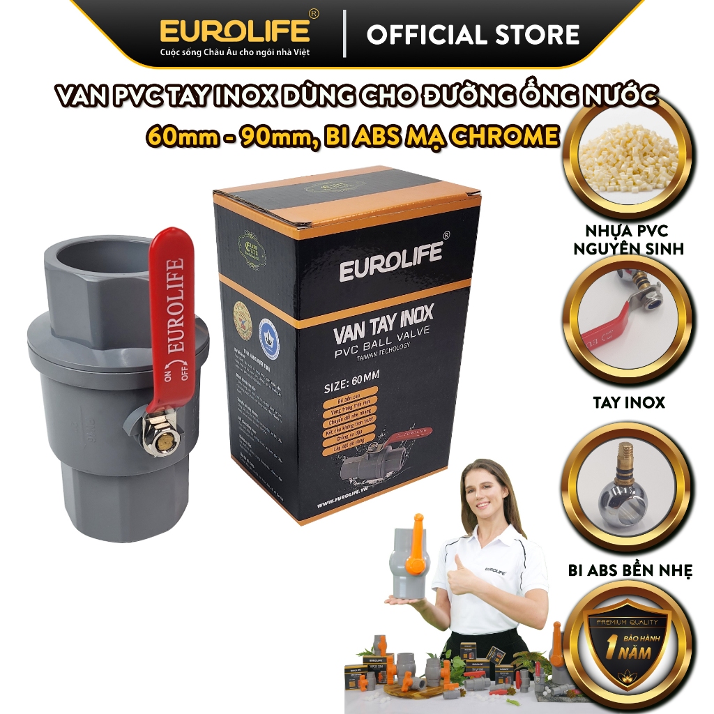 Van PVC tay Inox bi mạ xi 2 mảnh ghép, có chân dùng cho ống nước 60mm ...