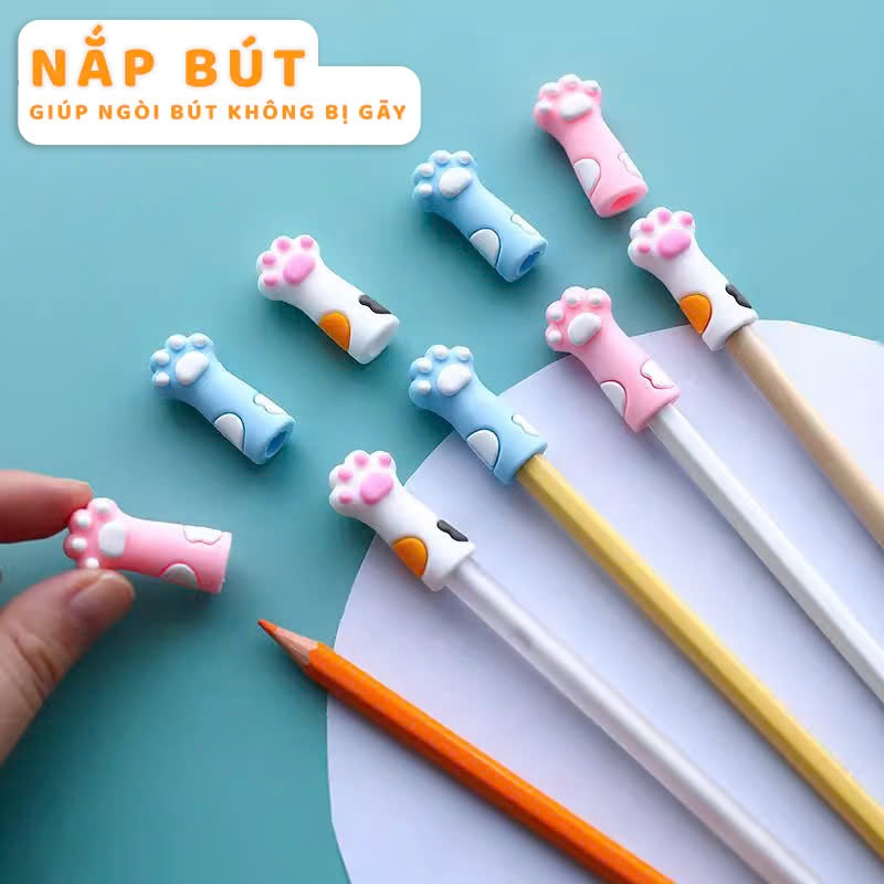 Nắp Bút Chì Hình Chân Mèo Vỏ Bảo Vệ Dễ Thương Silicon Mềm Đa Năng Nắp Bút Sinh Viên