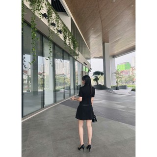 Đầm dáng A chất liệu gold Japan cao cấp có độn vai Amor dress phong cách sang trọng, lịch sự - REN STUDIO