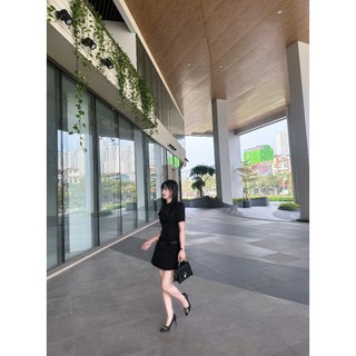 Đầm dáng A chất liệu gold Japan cao cấp có độn vai Amor dress phong cách sang trọng, lịch sự - REN STUDIO