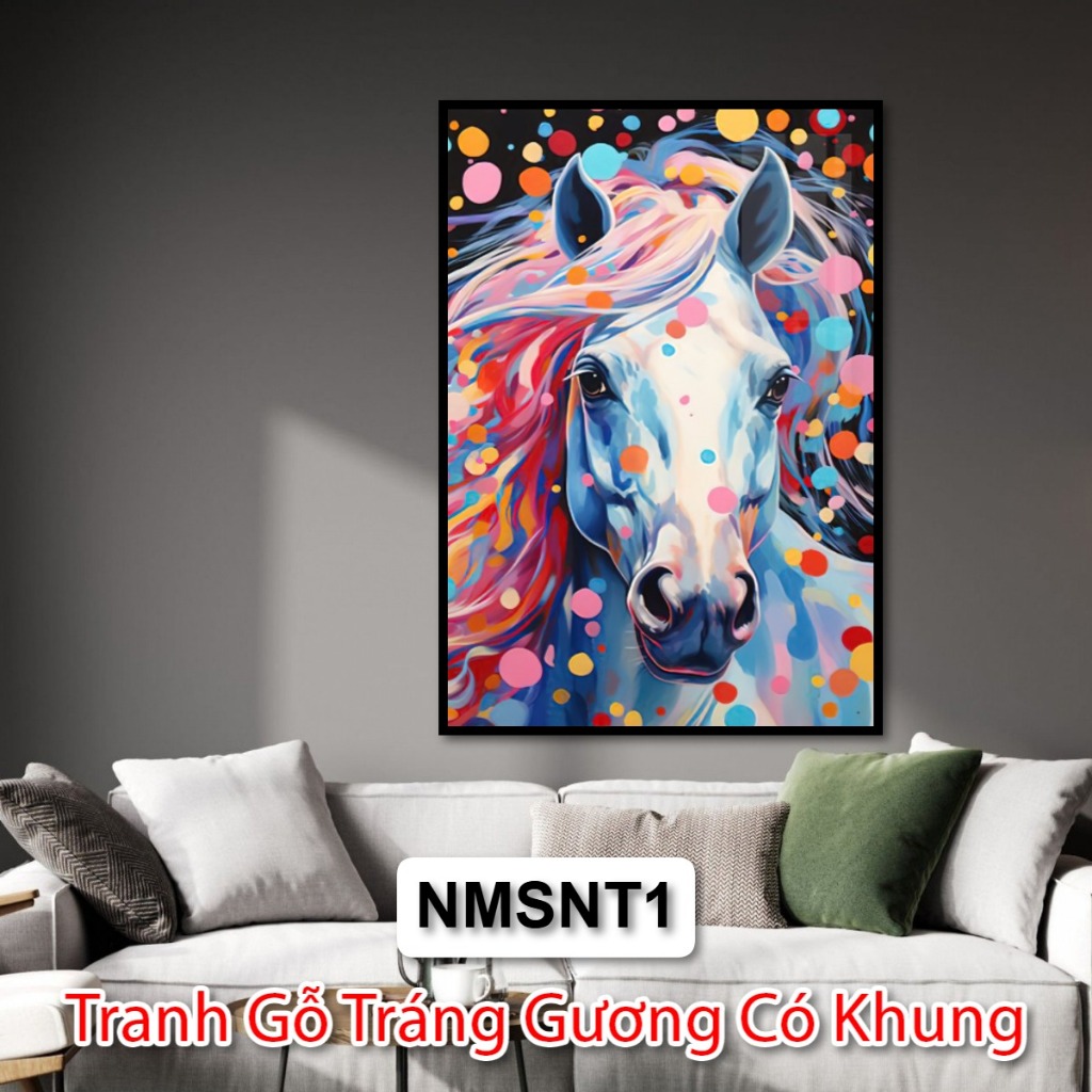 Tranh Độc Mã Truy Phong - Tranh Gỗ Con Ngựa Màu Sắc Tráng Gương Trang Trí Phòng Khách Khách Sạn Decor Phòng
