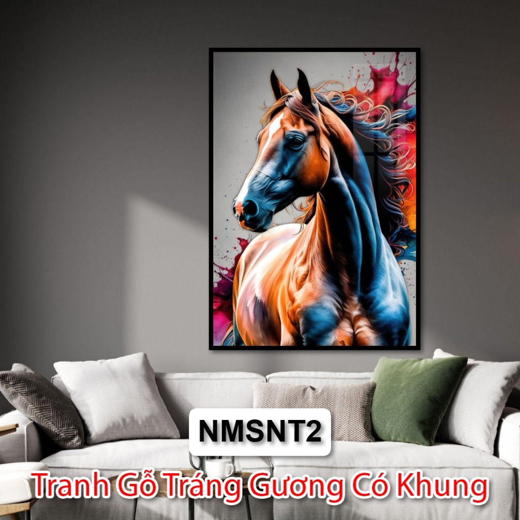 Tranh Độc Mã Truy Phong - Tranh Gỗ Con Ngựa Màu Sắc Tráng Gương Trang Trí Phòng Khách Khách Sạn Decor Phòng