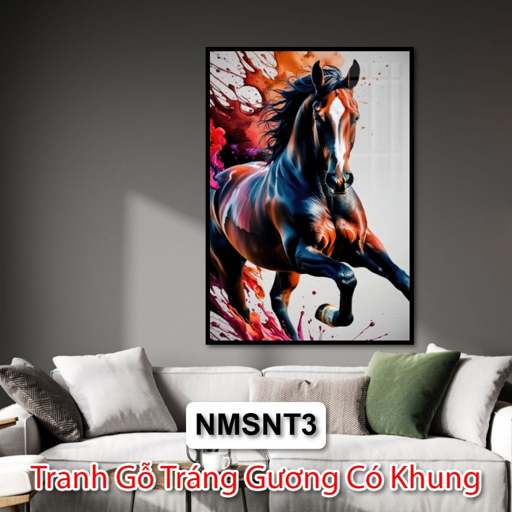 Tranh Độc Mã Truy Phong - Tranh Gỗ Con Ngựa Màu Sắc Tráng Gương Trang Trí Phòng Khách Khách Sạn Decor Phòng