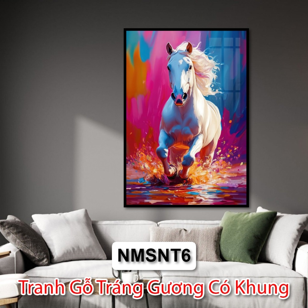 Tranh Độc Mã Truy Phong - Tranh Gỗ Con Ngựa Màu Sắc Tráng Gương Trang Trí Phòng Khách Khách Sạn Decor Phòng