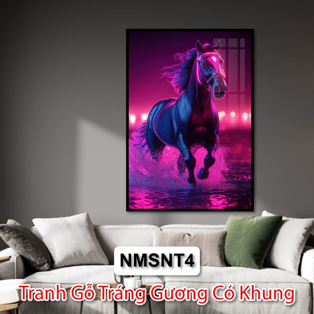Tranh Độc Mã Truy Phong - Tranh Gỗ Con Ngựa Màu Sắc Tráng Gương Trang Trí Phòng Khách Khách Sạn Decor Phòng