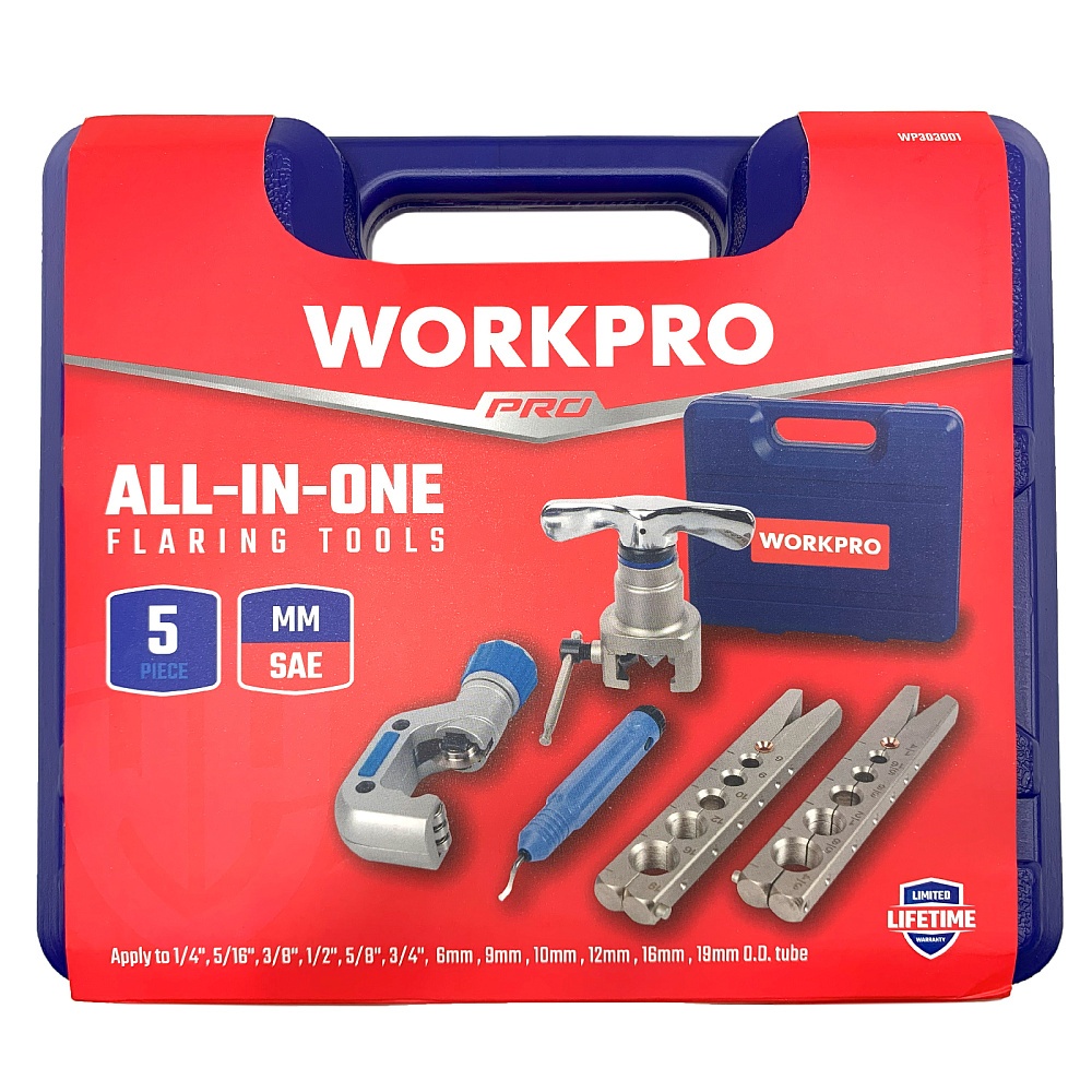 Bộ dụng cụ lã ống/nong ống đồng/thép gồm 5 chi tiết WORKPRO WP303001 cắt ống 4 - 32mm, kẹp ống 6 - 19mm (1/4 - 3/4 inch)