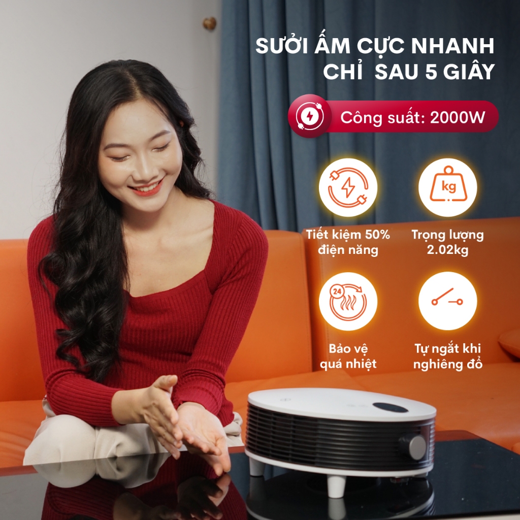 Máy sưởi gốm treo nhà tắm Nhập Khẩu FUJIHOME FHB5000 không khô da điều khiển từ xa, quạt sưởi ấm phòng treo tường cho bé