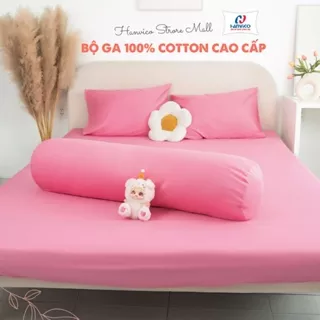 [Hanvico] Bộ Chăn Ga Gối 4 Món 100% Cotton Size 1m2x2m,1m6x2m và 1m8x2m Trơn Nhiều Màu cao cấp Êm Ái Thoáng Mát SG10