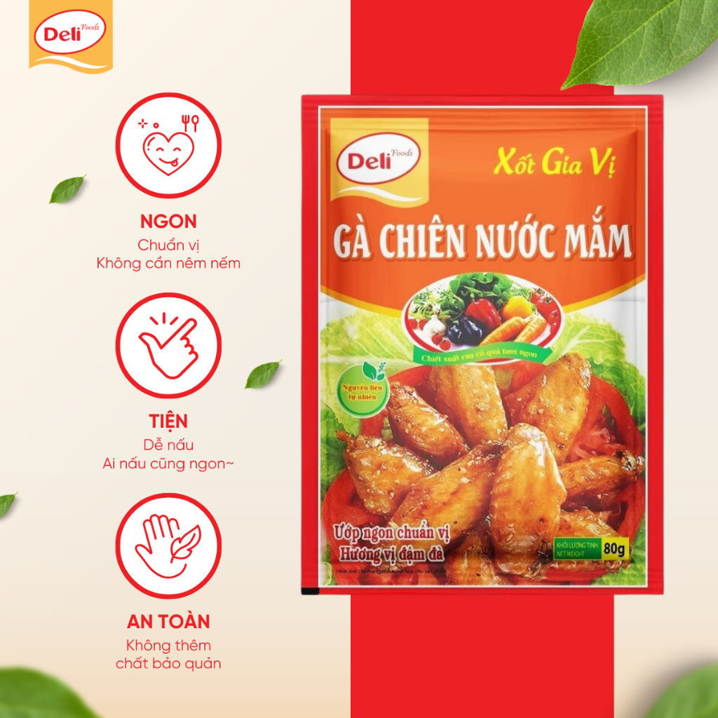 Combo 5 Gia Vị Nấu Ăn Deli Foods 80g – Thịt Chưng Mắm Tép, Xốt Ướp Xá Xíu, Sườn Xào Chua Ngọt, Gà Chiên, Bò Sốt Vang