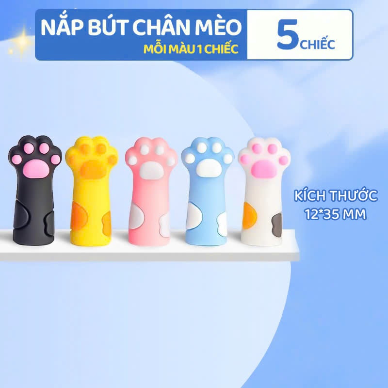 Set Nắp Bút Chì Hình Chân Mèo Vỏ Bảo Vệ Dễ Thương Silicon Mềm Đa Năng Nắp Bút Sinh Viên