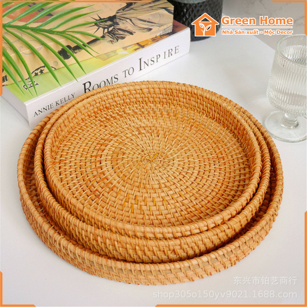 Khay Mây Tre Đan HìnhTròn Cao 3cm, Khay Để Đồ Ăn Uống, Đồ Decor Trong Nhà Hàng, Khách Sạn, Tiệm Trà
