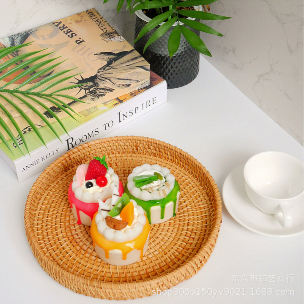 Khay Mây Tre Đan HìnhTròn Cao 3cm, Khay Để Đồ Ăn Uống, Đồ Decor Trong Nhà Hàng, Khách Sạn, Tiệm Trà