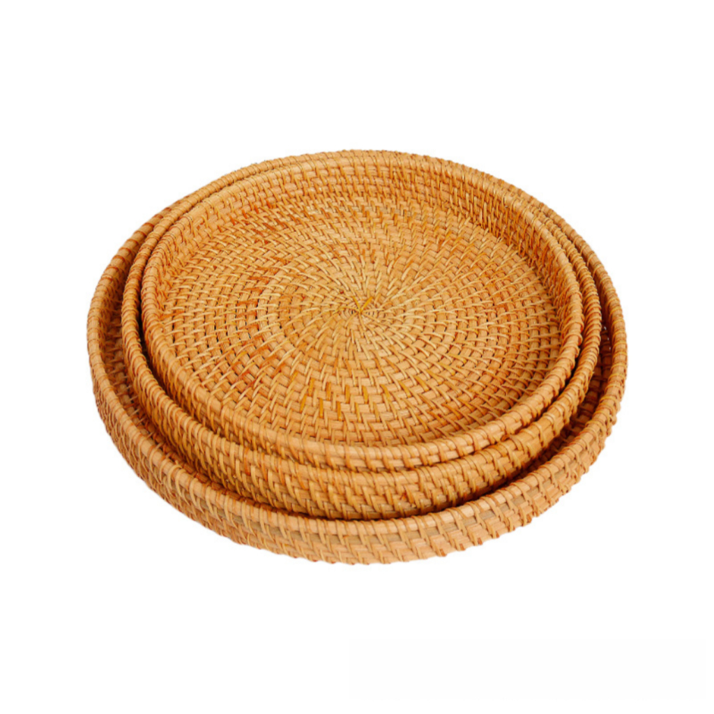 Khay Mây Tre Đan HìnhTròn Cao 3cm, Khay Để Đồ Ăn Uống, Đồ Decor Trong Nhà Hàng, Khách Sạn, Tiệm Trà
