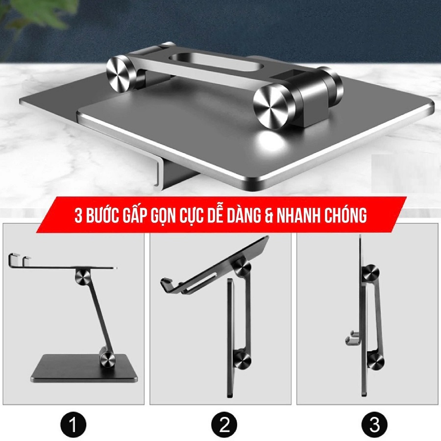 Giá đỡ máy tính bảng, ipad hợp kim nhôm nguyen khối thiết kế công thái học đa năng kẹp điện thoại chống rung gấp gọn