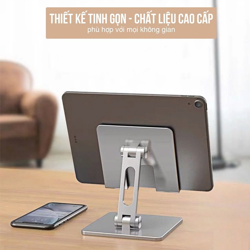 Giá đỡ máy tính bảng, ipad hợp kim nhôm nguyen khối thiết kế công thái học đa năng kẹp điện thoại chống rung gấp gọn