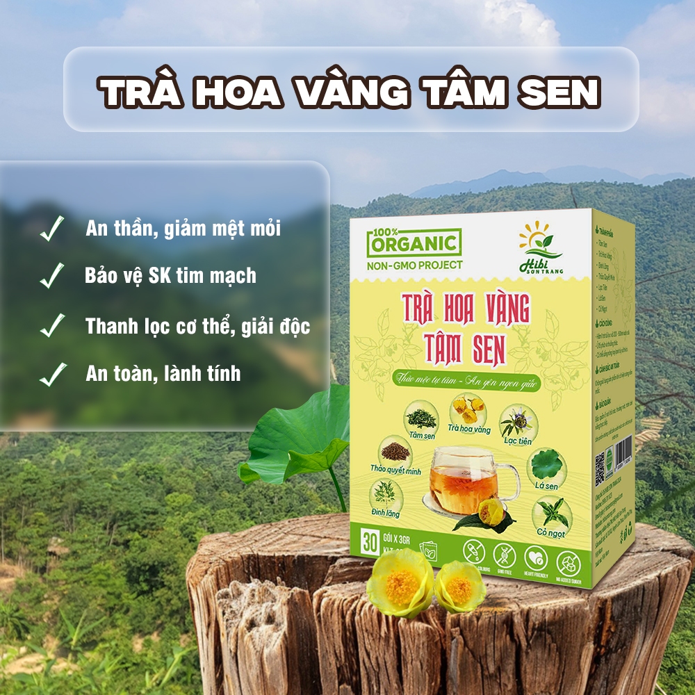 Trà Tâm Sen Hoa Vàng Hibi Sơn Trang - Trà Tâm Sen Hoa Vàng Hỗ Trợ Mất Ngủ Giảm Stress Hibi Sơn Trang