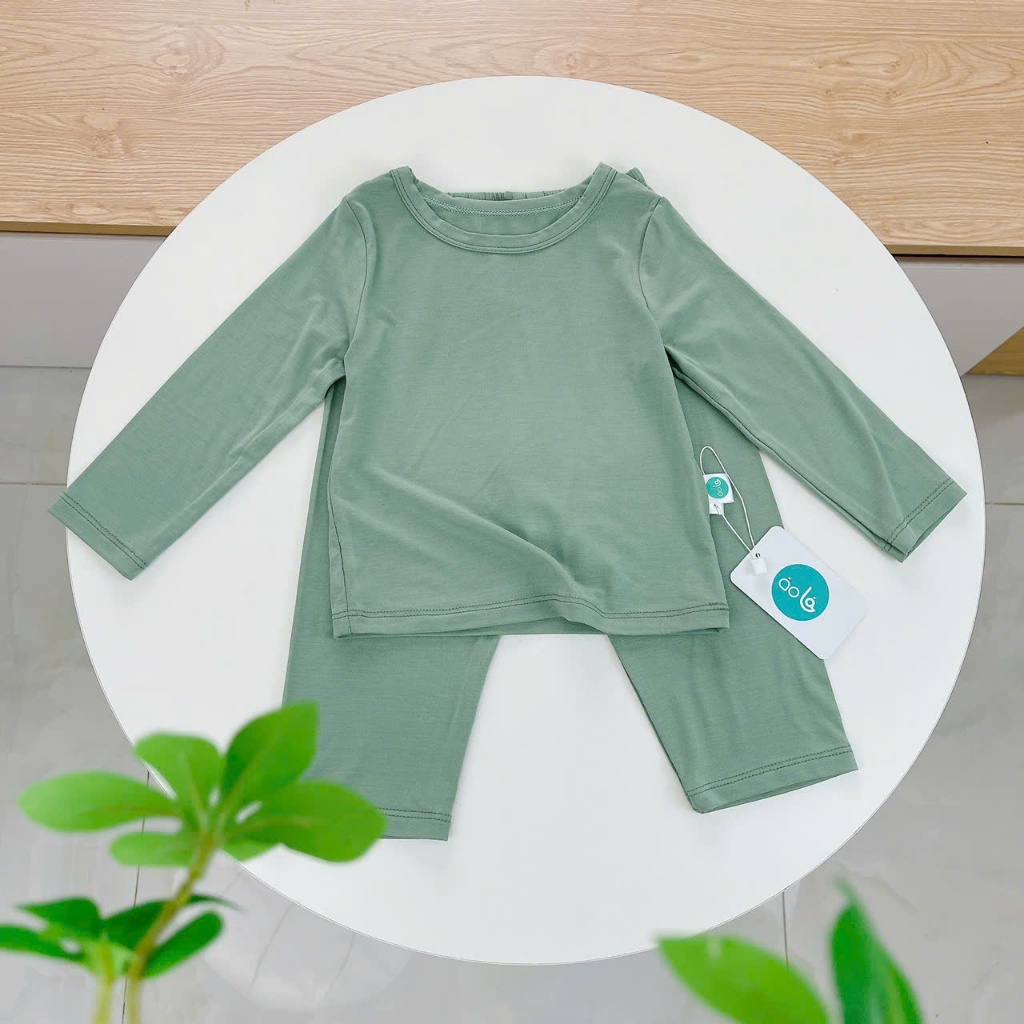 Bộ dài tay cho bé sợi sồi Modal Lá Homewear A221, pizama bé trai gái bốn mùa mát lạnh mềm mướt