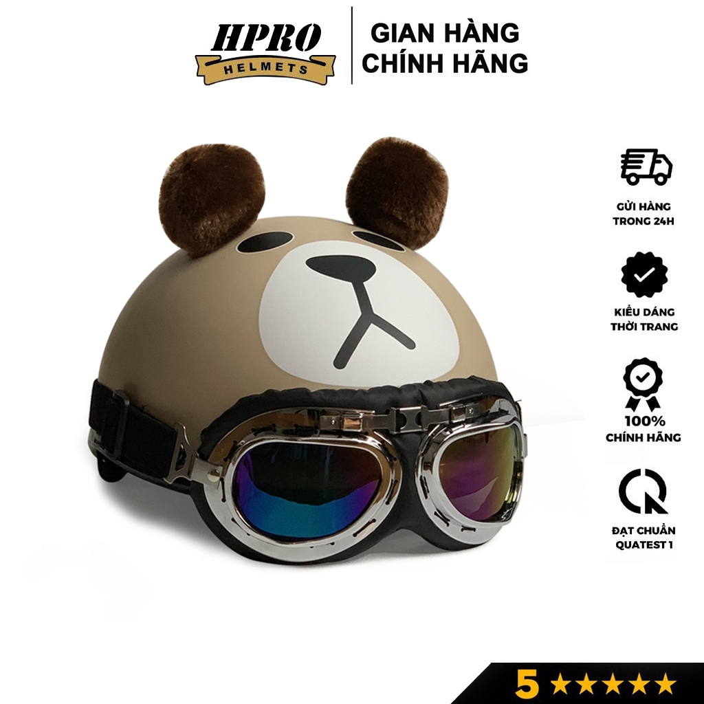 Ảnh Mũ bảo hiểm nửa đầu họa tiết gấu có tai cá tính Sundy Helmet Freeside ( 54-58cm) kèm kính Phi Công UV 2