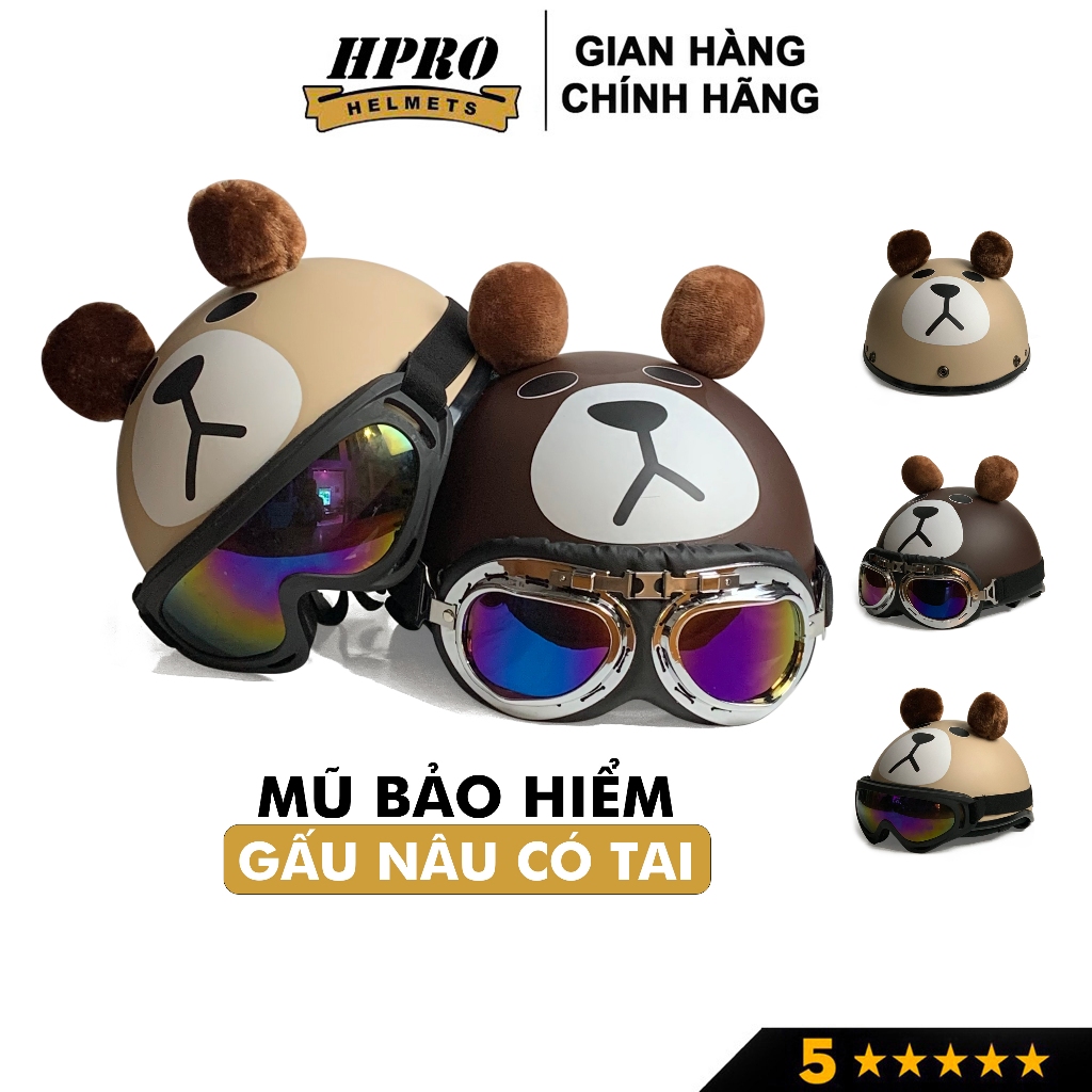 Ảnh Mũ bảo hiểm nửa đầu họa tiết gấu có tai cá tính Sundy Helmet Freeside ( 54-58cm) kèm kính Phi Công UV 1