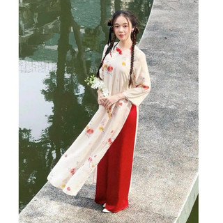 Quần OLV lụa suông ống rộng lưng cao Culottes phù hợp phối áo dài