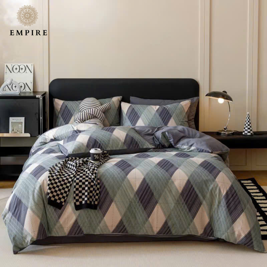 Bộ chăn ga gối nệm 4 món ga bo chun cotton 100% EMPIRE chăn chần bông mềm êm- Empire Bedding & Decor